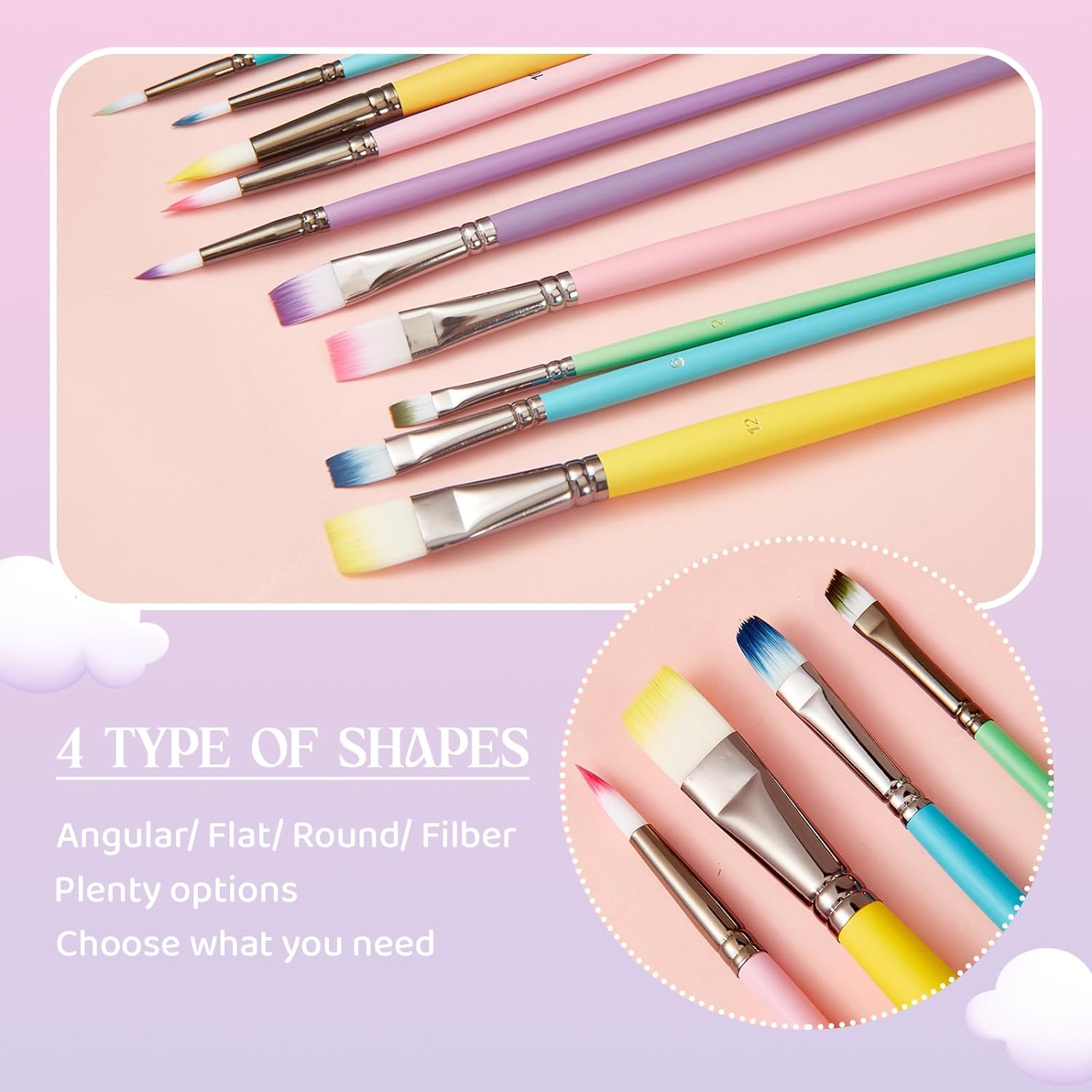 24Pcs Paint Brush Set Macaroon Color Nylon Hair