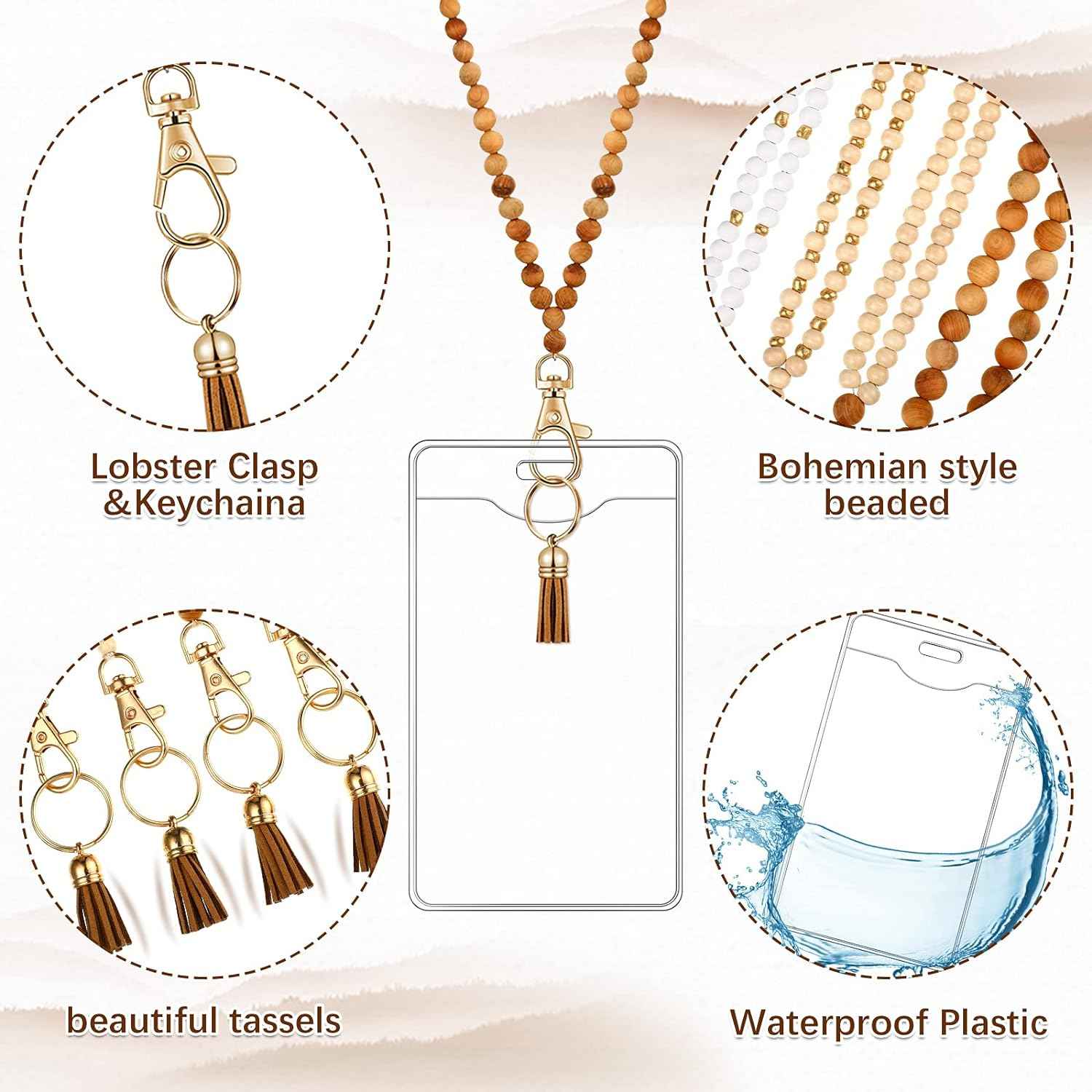 12 Pieces Wood Beaded Lanyards and Card Holder Set - TTpen