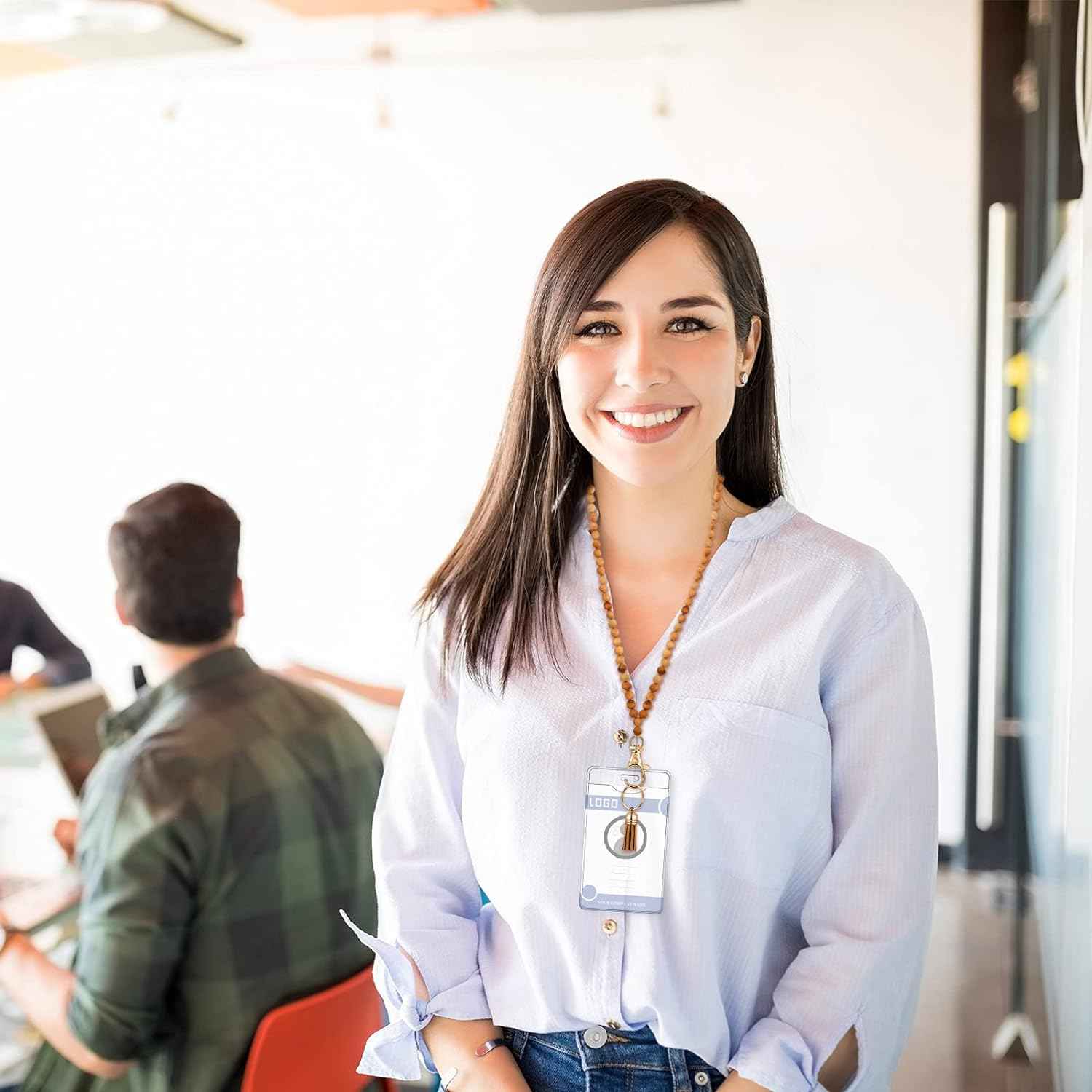 12 Pieces Wood Beaded Lanyards and Card Holder Set - TTpen