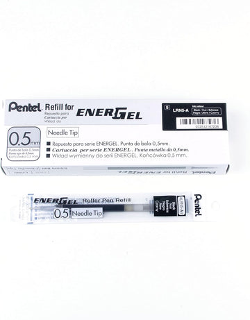 Pentel Refill Ink for EnerGel Gel Pen,0.5mm,Needle Tip,Box of 12 Black