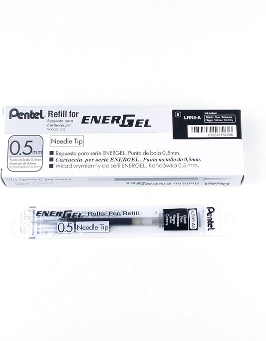 Pentel Refill Ink for EnerGel Gel Pen,0.5mm,Needle Tip,Box of 12 Black