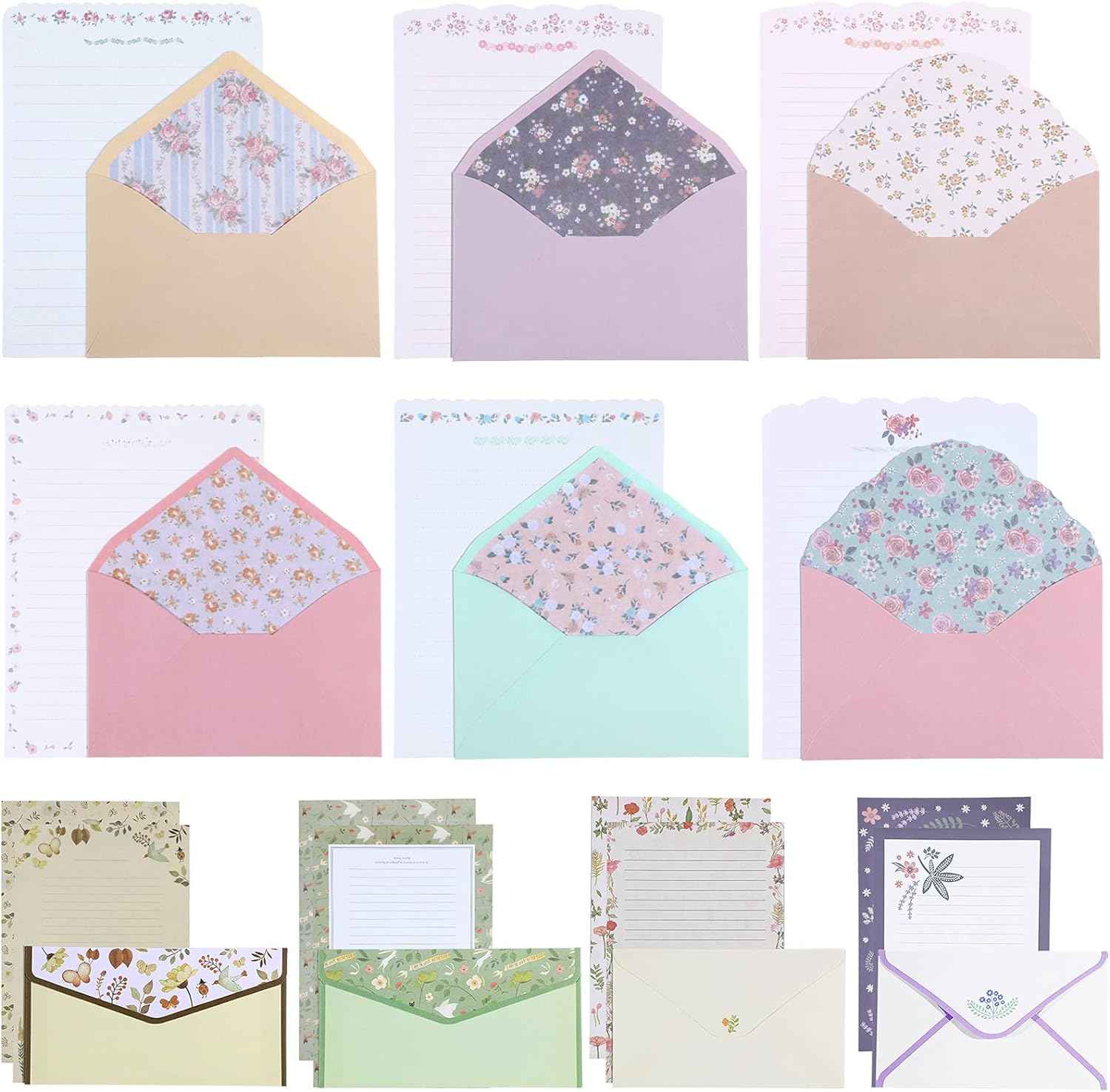 72Pcs Stationery Paper and Envelopes Set Vintage Floral Letter Writing - TTpen