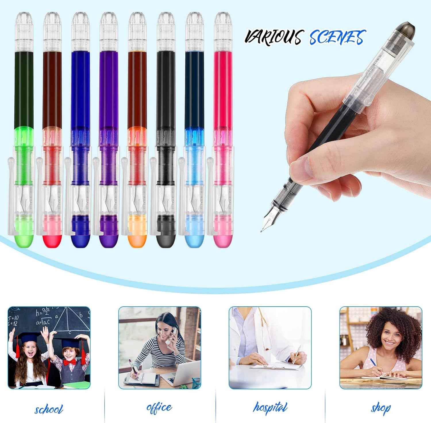 16 Pieces Colored Ink Disposable Fountain Pens Extra Fine Point Nib - TTpen