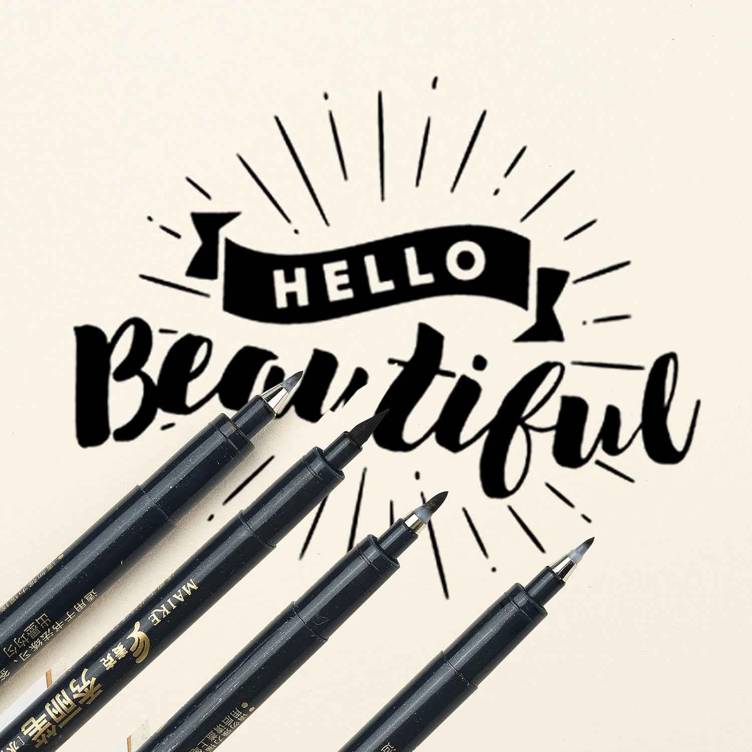 MAIKE 4 Size Calligraphy Brush Pens Water Based Black Ink Marker Set - TTpen