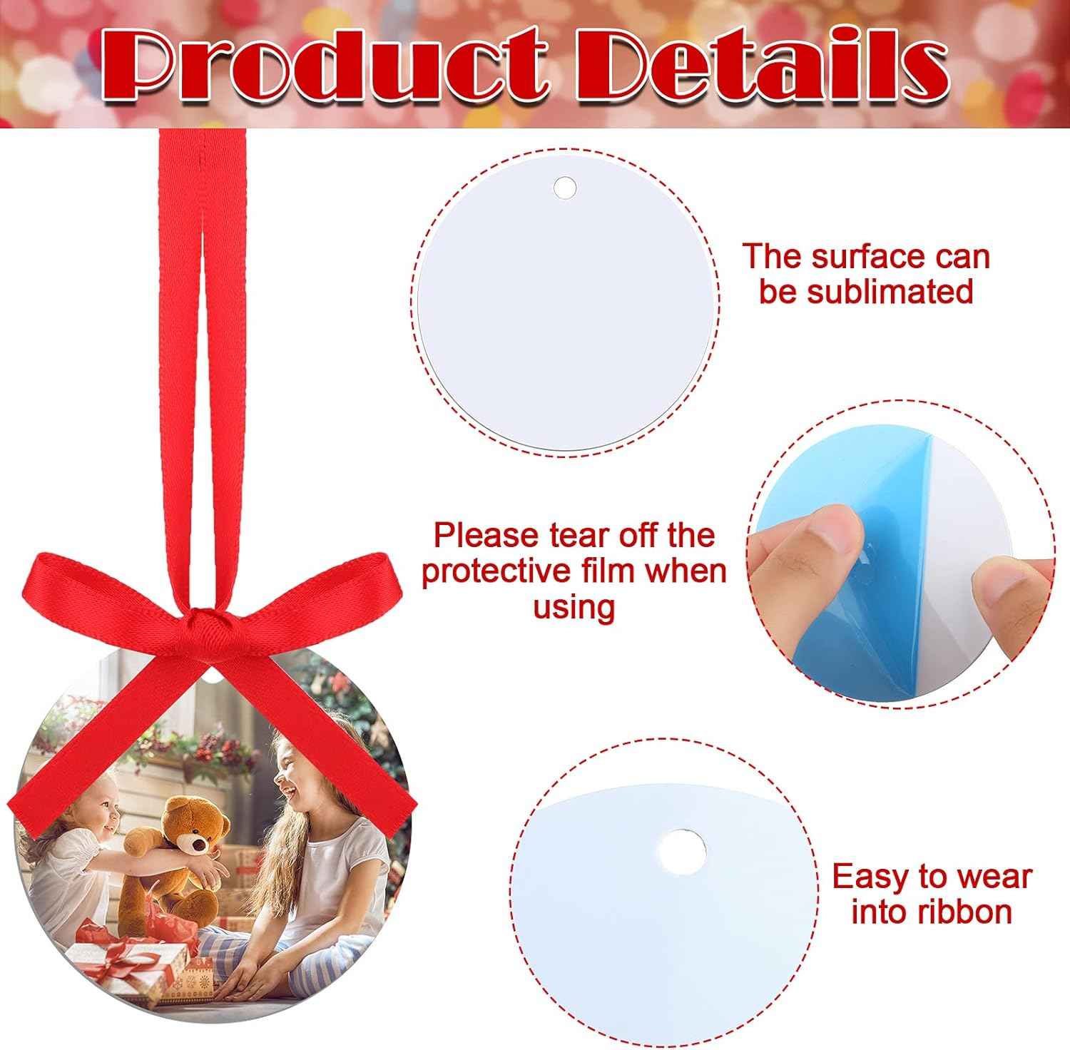 Sublimation Blank Christmas Ornament Pendants with Ribbon 10 Pack - TTpen