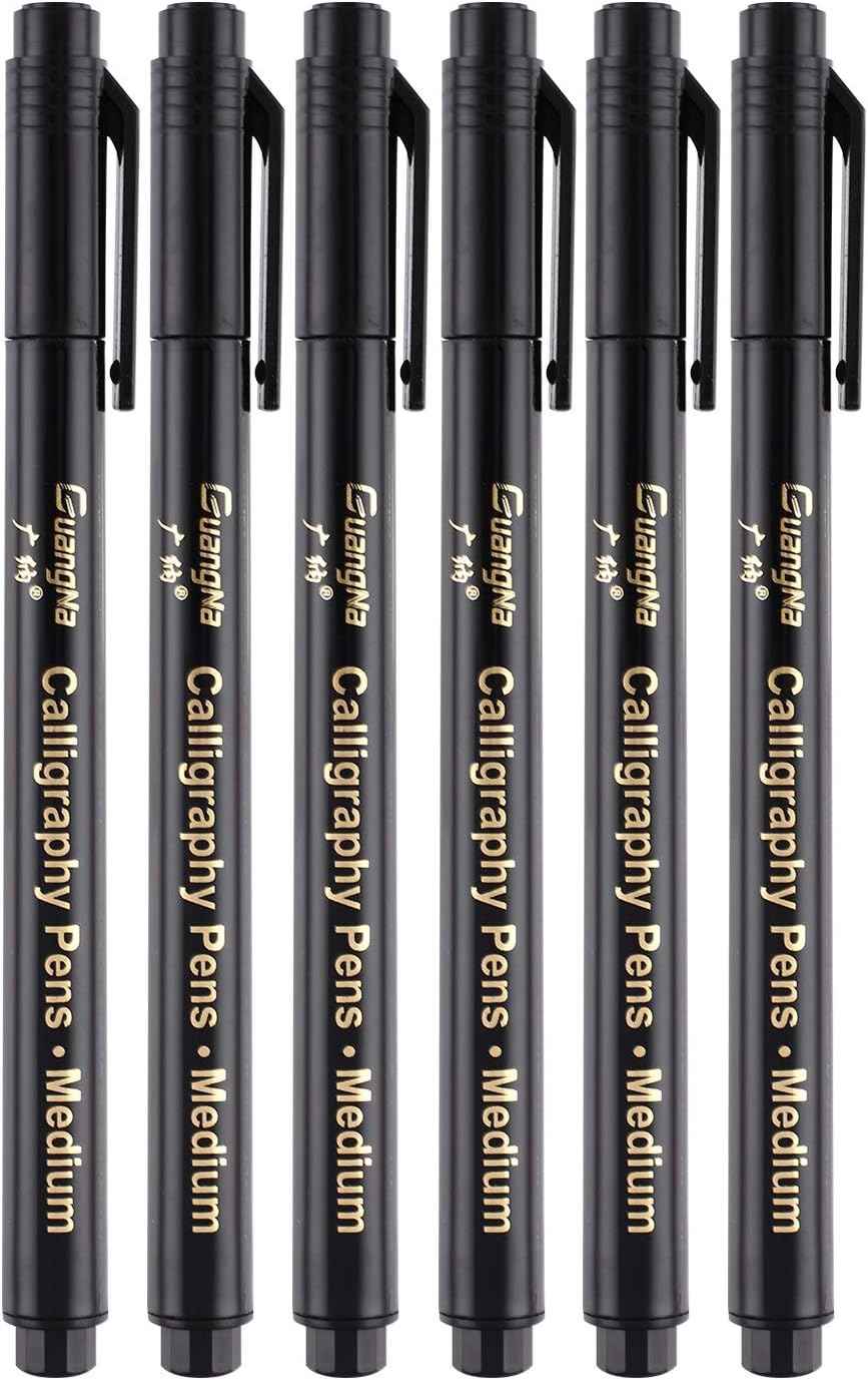 Guangna Calligraphy Pens Set Black Art Markers 6 Pack - TTpen