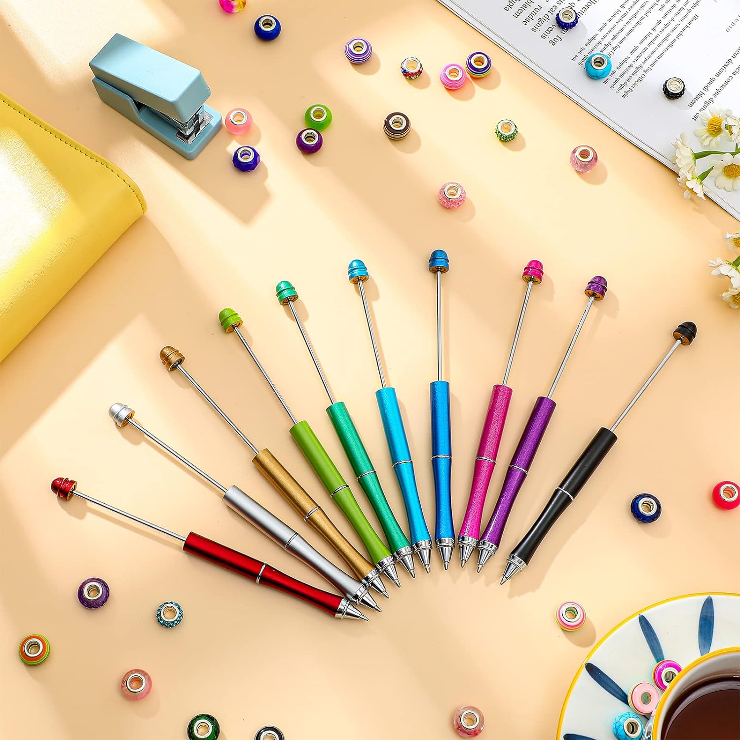 10pcs Metal Beadable Ballpoint Pens Assorted Colors with Refills