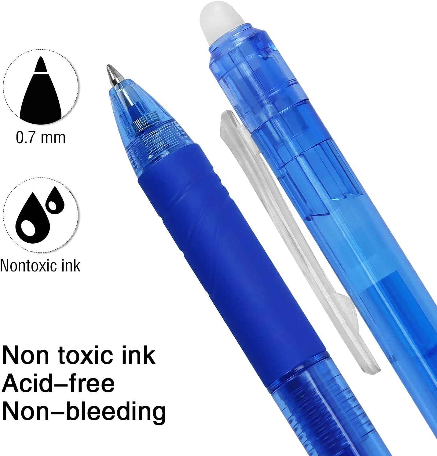 8 Pack Retractable Erasable Gel Pens Clicker Fine Point 0.7mm - TTpen