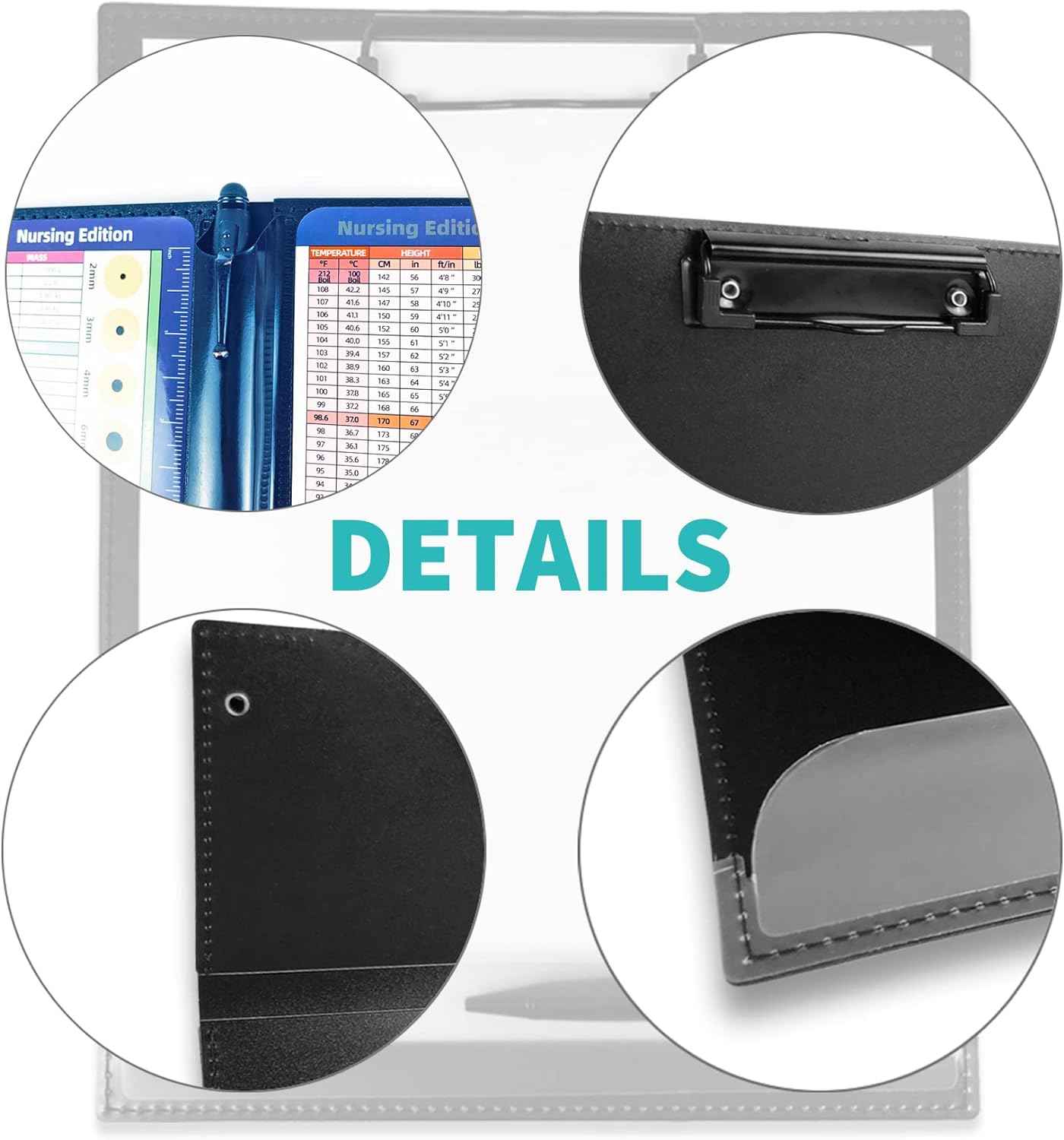 3-Layers Folding Nurse Clipboard with Nursing Edition Cheat Sheets Black - TTpen