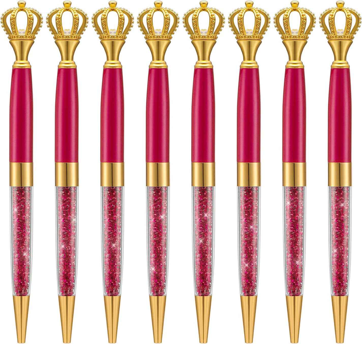 8 Pieces Crystal Crown Ballpoint Pen Set for Women Kid Girl - TTpen
