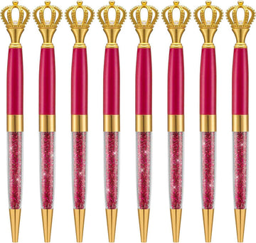 8 Pieces Crystal Crown Ballpoint Pen Set for Women Kid Girl - TTpen