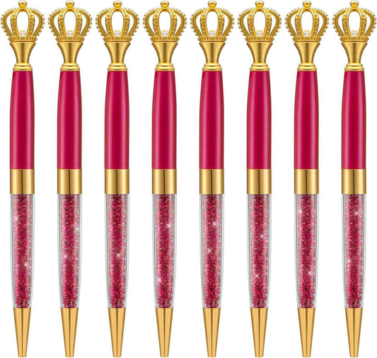 8 Pieces Crystal Crown Ballpoint Pen Set for Women Kid Girl - TTpen