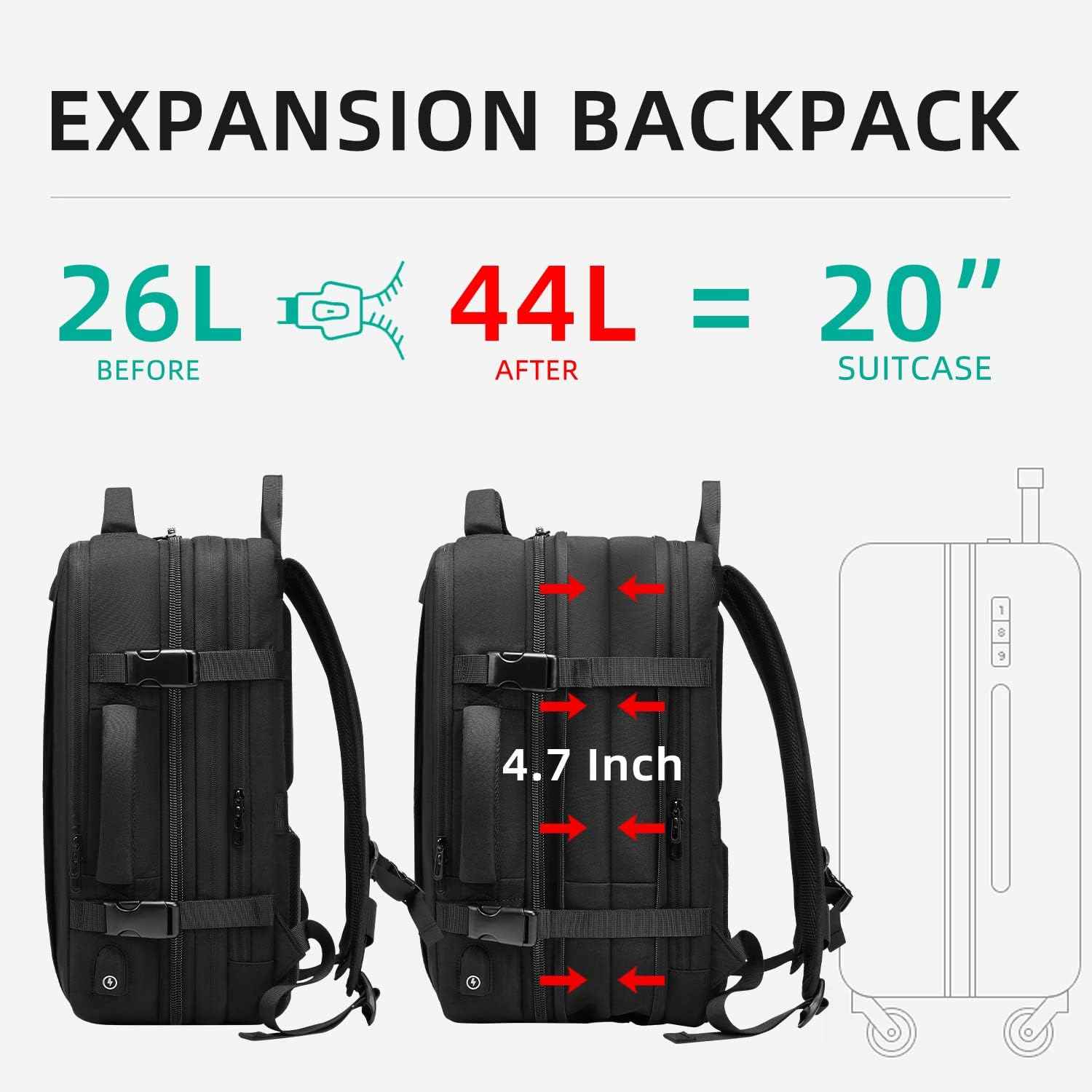 Eurcool 44L Travel Expandable Carry-On Backpack - TTpen