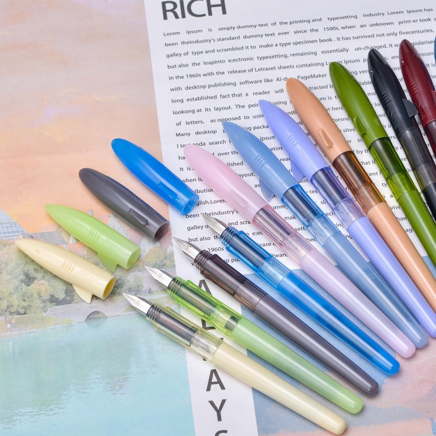 12PCS Jinhao Mako Shark Fountain Pen Fine Nib with 10 Cartridges