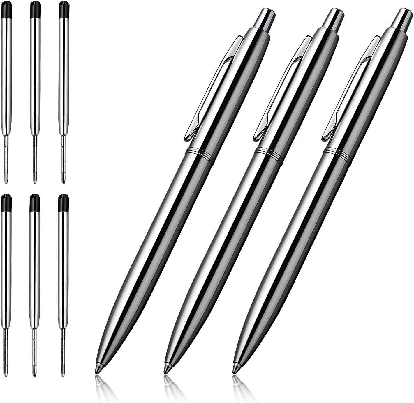 3Pcs Retractable Stainess Steel Metal Ballpoint Pens,6 Replaceable Refills - TTpen