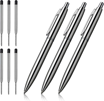 3Pcs Retractable Stainess Steel Metal Ballpoint Pens,6 Replaceable Refills - TTpen