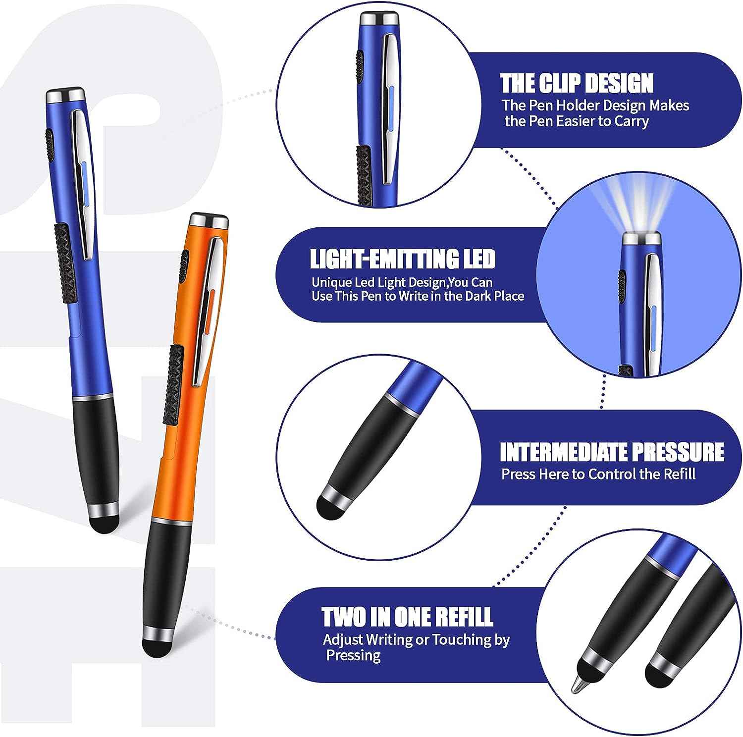 10PCS Stylus Pens with Light 2in1 Touch Screen Ballpoint Pens - TTpen