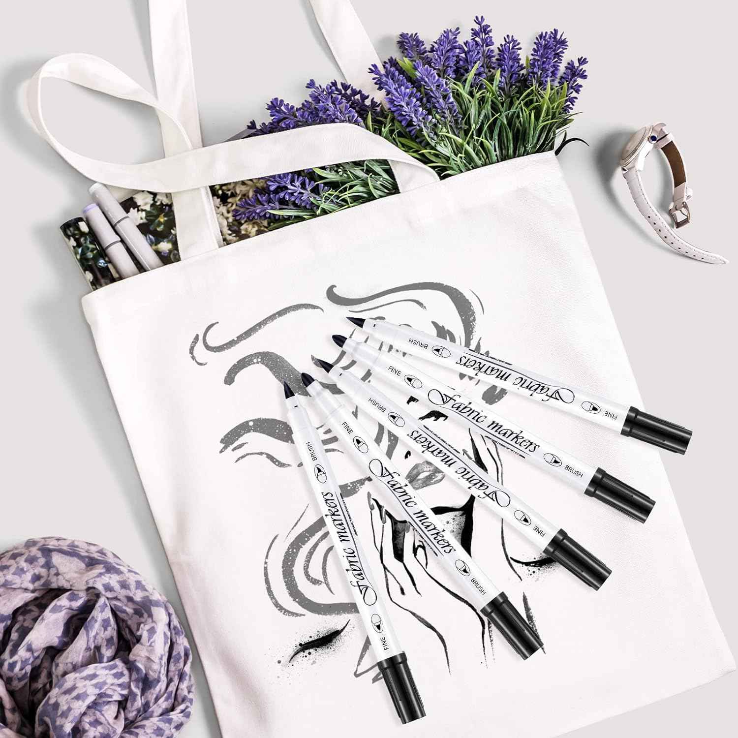 Guangna 6Pcs Fabric Markers Double Ended White Black Color - TTpen