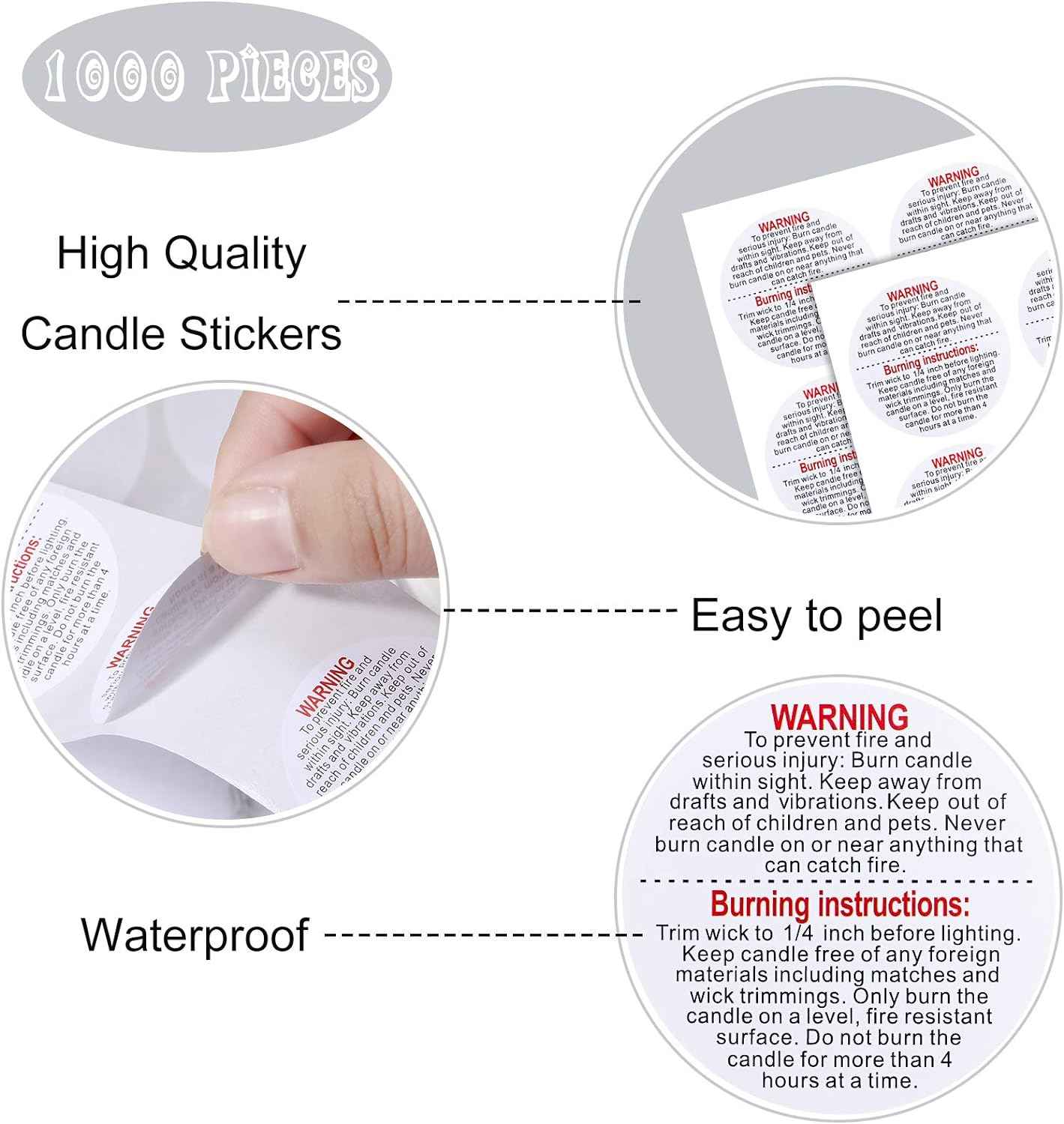 1000PCS Candle Jar Container Safety Warning Stickers Labels 1.5 Inch - TTpen