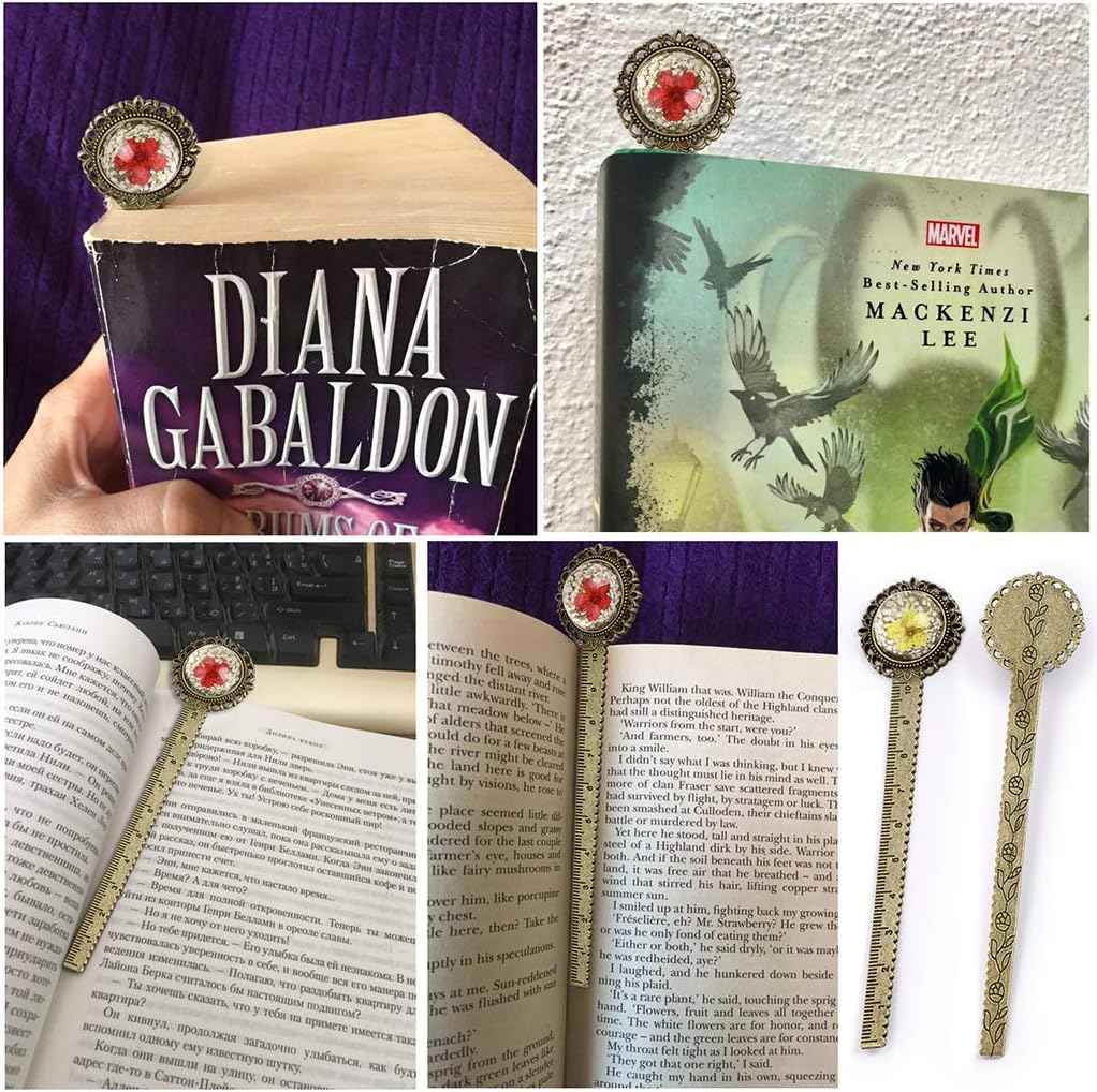 6PCS Retro Metal Bookmark Ruler Bronze Book Mark with Dried Flower - TTpen