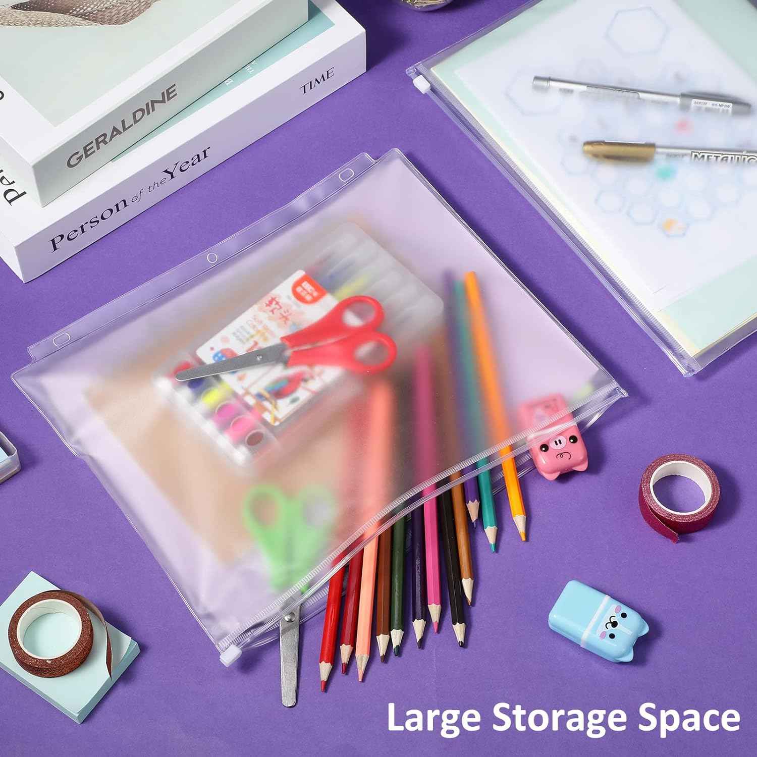 30 Pack A4 Binder Pockets 3 Holes Binder Pouches with Zipper (Transparent) - TTpen