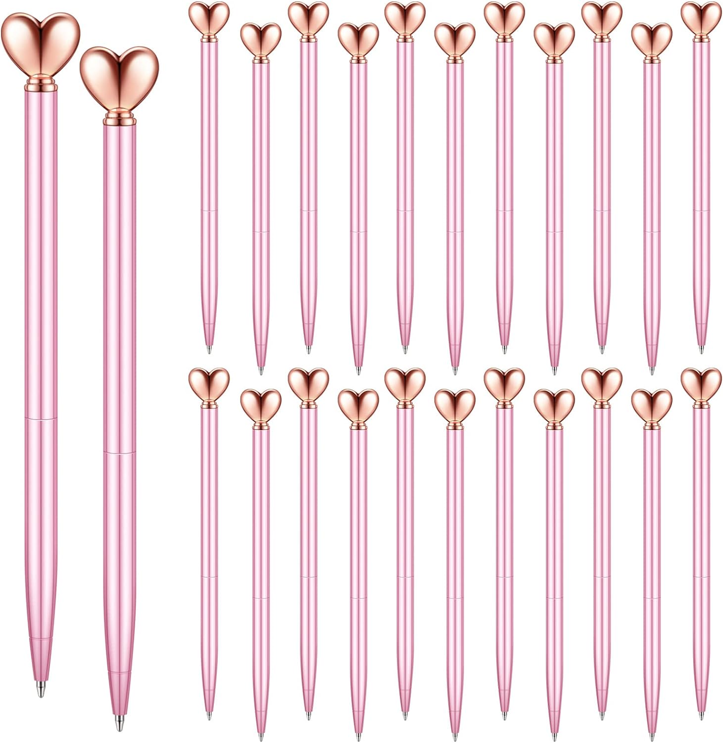 24Pcs Heart Shaped Retractable Metal Ballpoint Pens Pink