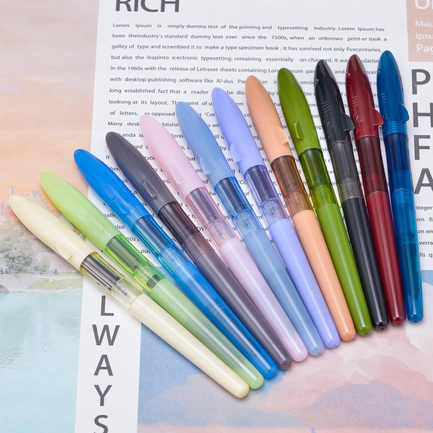 12PCS Jinhao Mako Shark Fountain Pen Fine Nib with 10 Cartridges