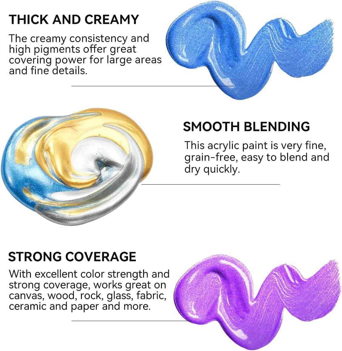 6 Acrylic Paint Art Supplies Set,75 ml Tubes,Metallic Color - TTpen