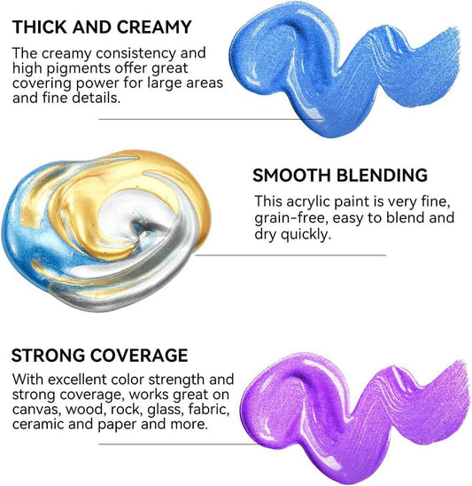 6 Acrylic Paint Art Supplies Set,75 ml Tubes,Metallic Color - TTpen