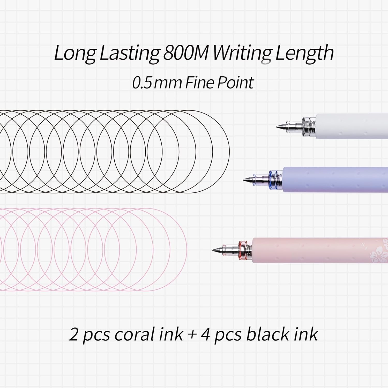 Kaco Gel Pens Cute Stationery 6 Pieces 0.5mm