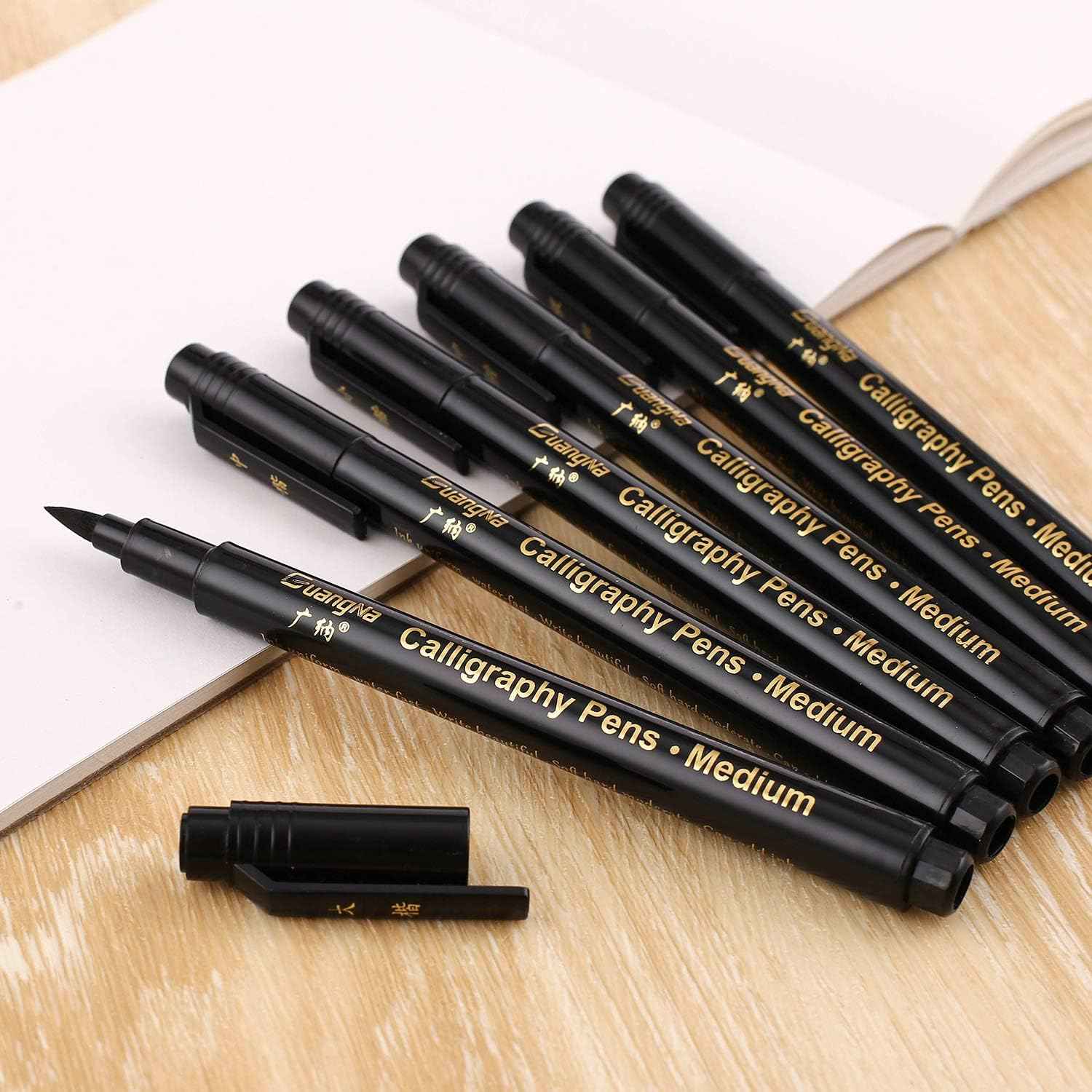 Guangna Calligraphy Pens Set Black Art Markers 6 Pack - TTpen