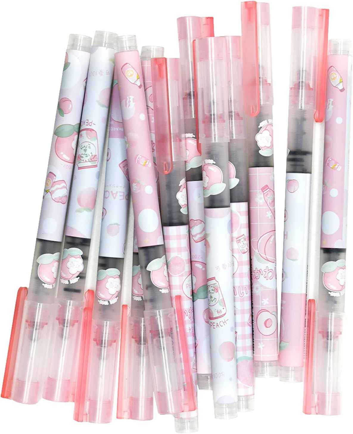 12PCS Peach Liquid Ink Juicy Fruit Quick Dry Rollerball Pens Black Ink - TTpen