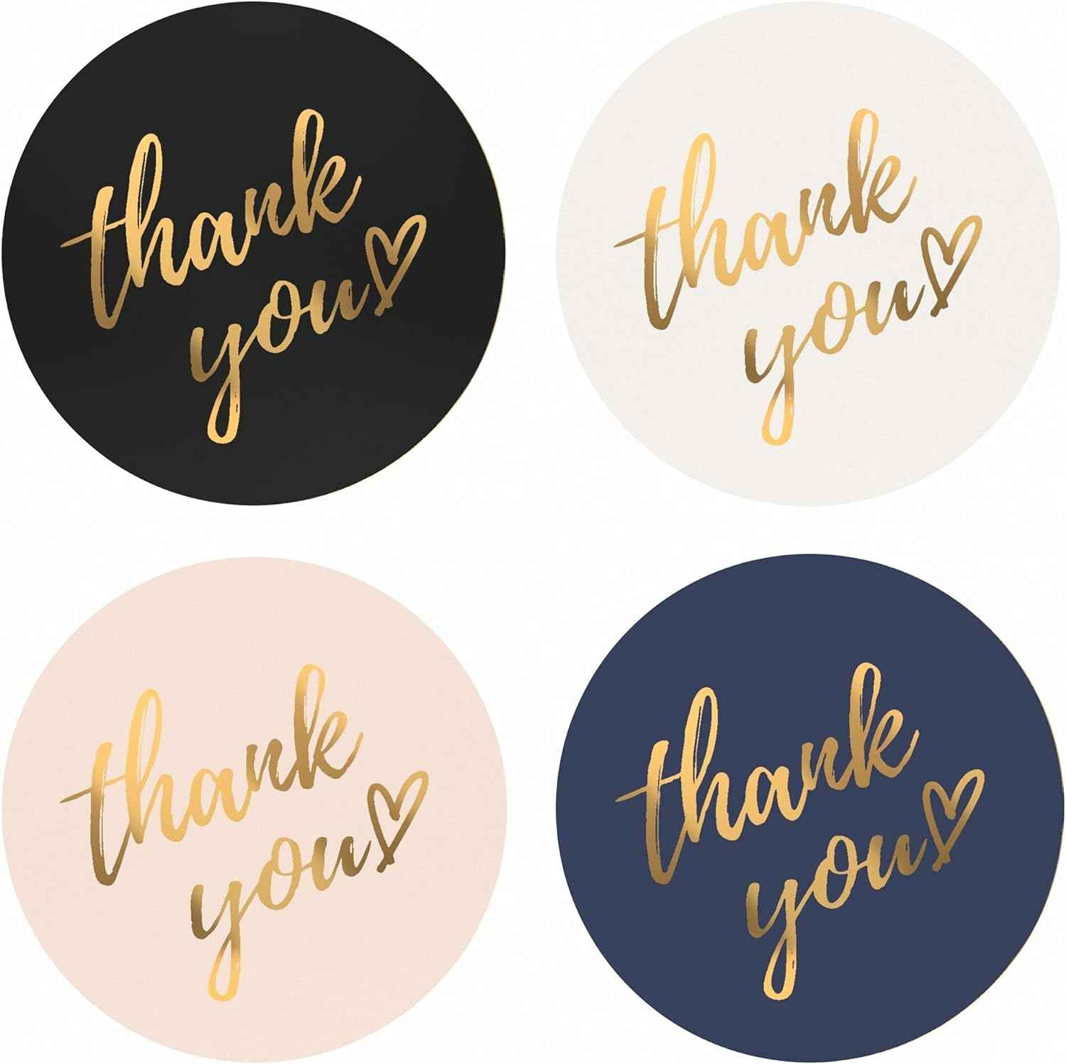 Thank You Stickers Roll 500 Labels 1.5 inch 4 Classic Colors with Gold Foil Design - TTpen