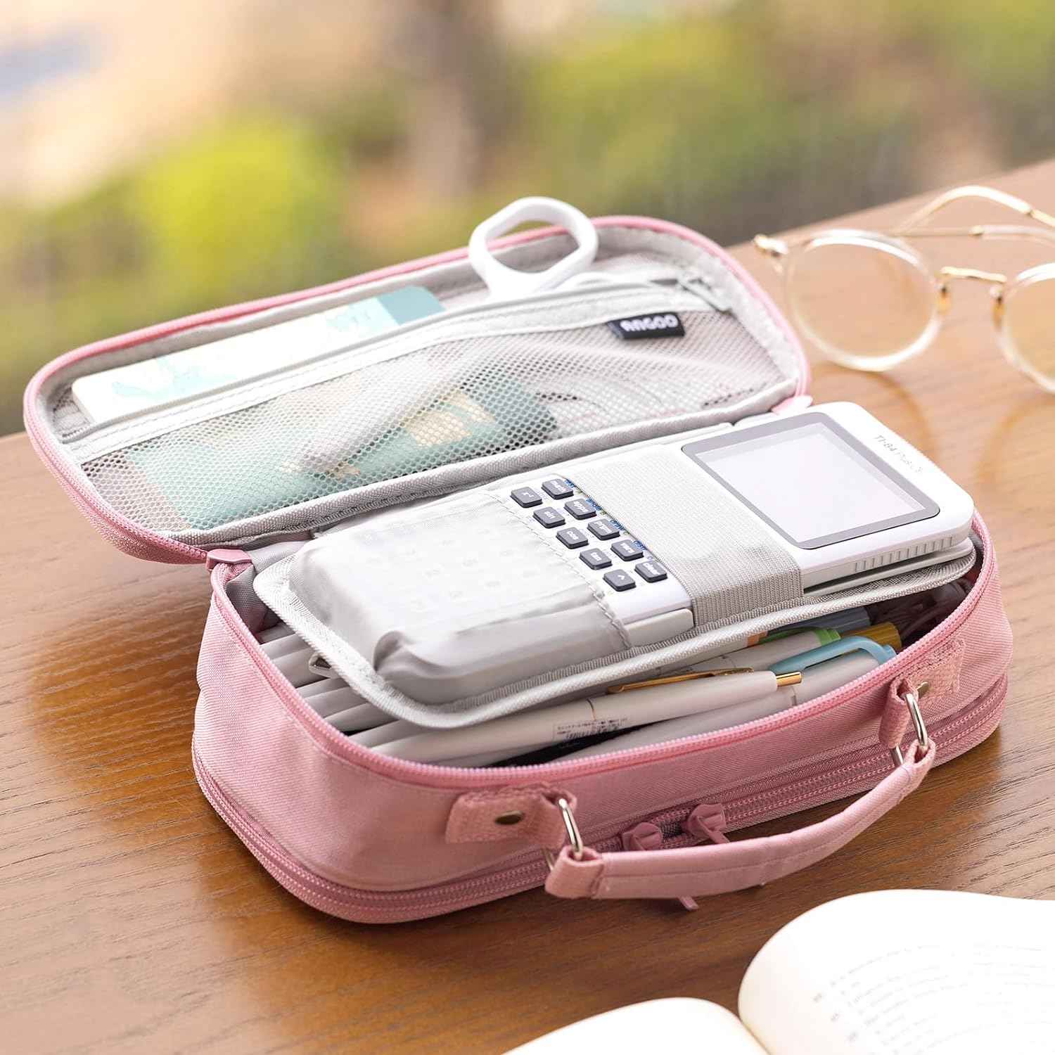 HVOMO Large capacity pencil case Pencil Pouch Double Zipper Storage Bag 3 Compartments Portable Multifunctional bag Desk Organizer School Marker Pen Casey(Dark Pink) - TTpen