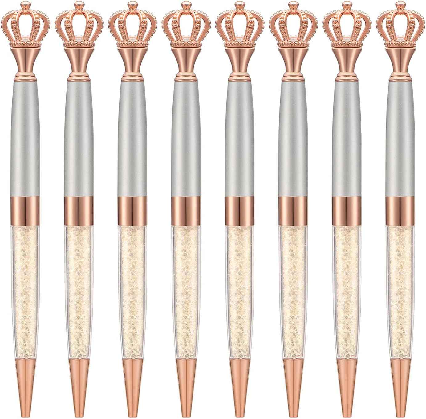 8 Pieces Crystal Crown Ballpoint Pen Set for Women Kid Girl - TTpen