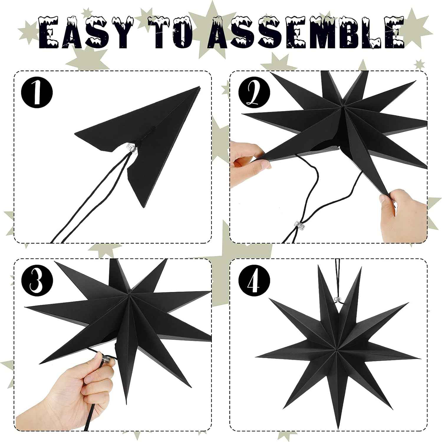 3Pcs Paper Star Lanterns 12 Inch Hanging Decor - TTpen