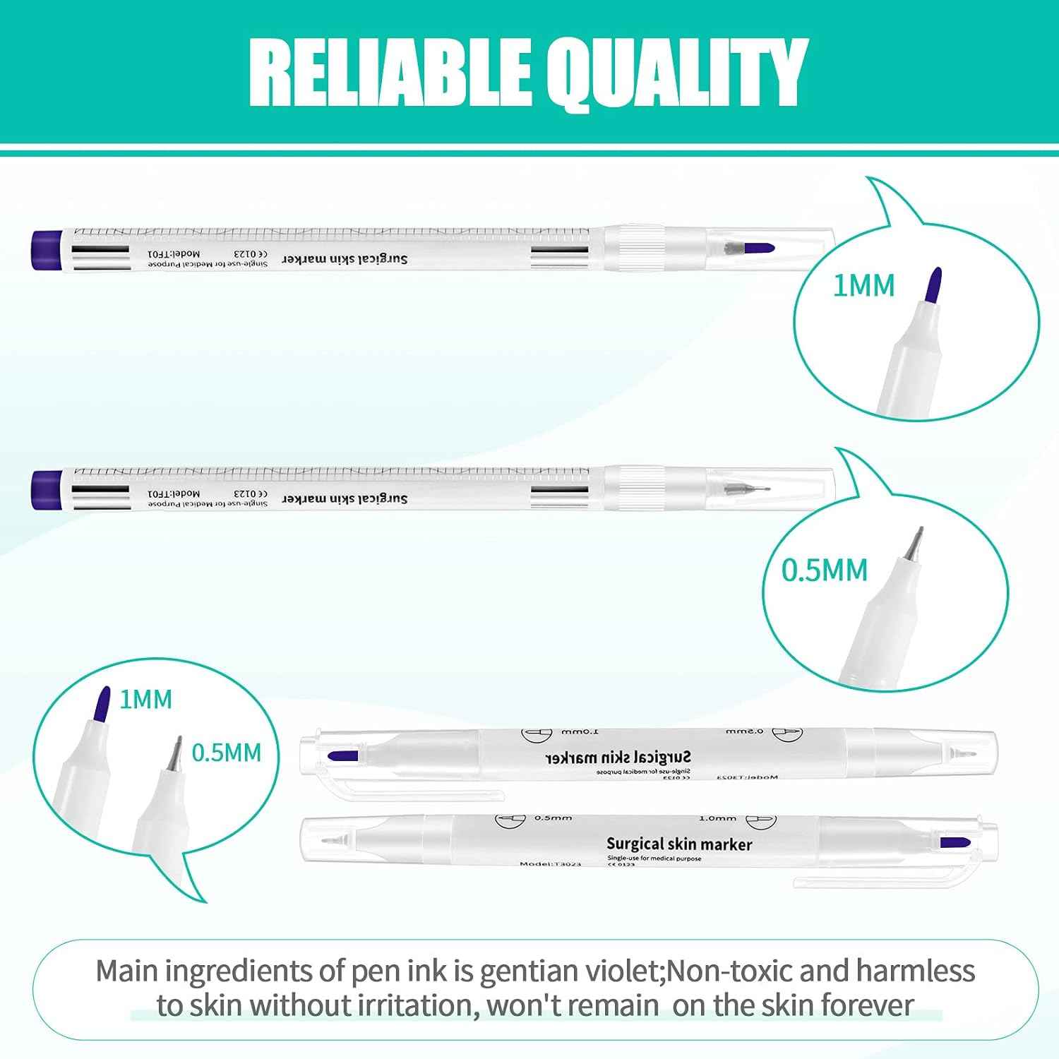 5 Pieces Tattoo Tip Skin Marker Pens with Paper Ruler - TTpen