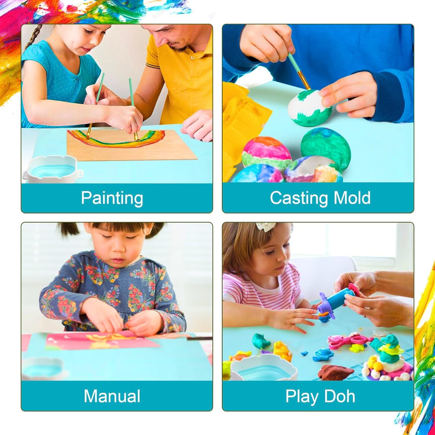 Kids Silicone Art Painting Mat with Water Cup Brushes