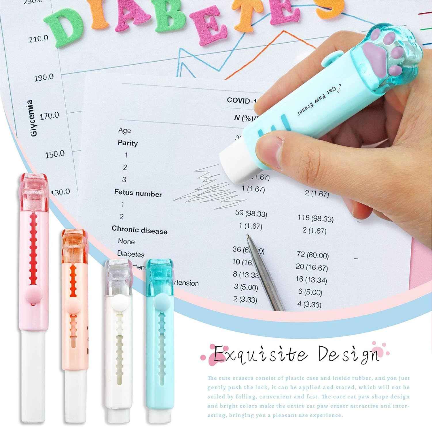 4Pcs Cat Paw Shaped Retractable Erasers Rubber - TTpen