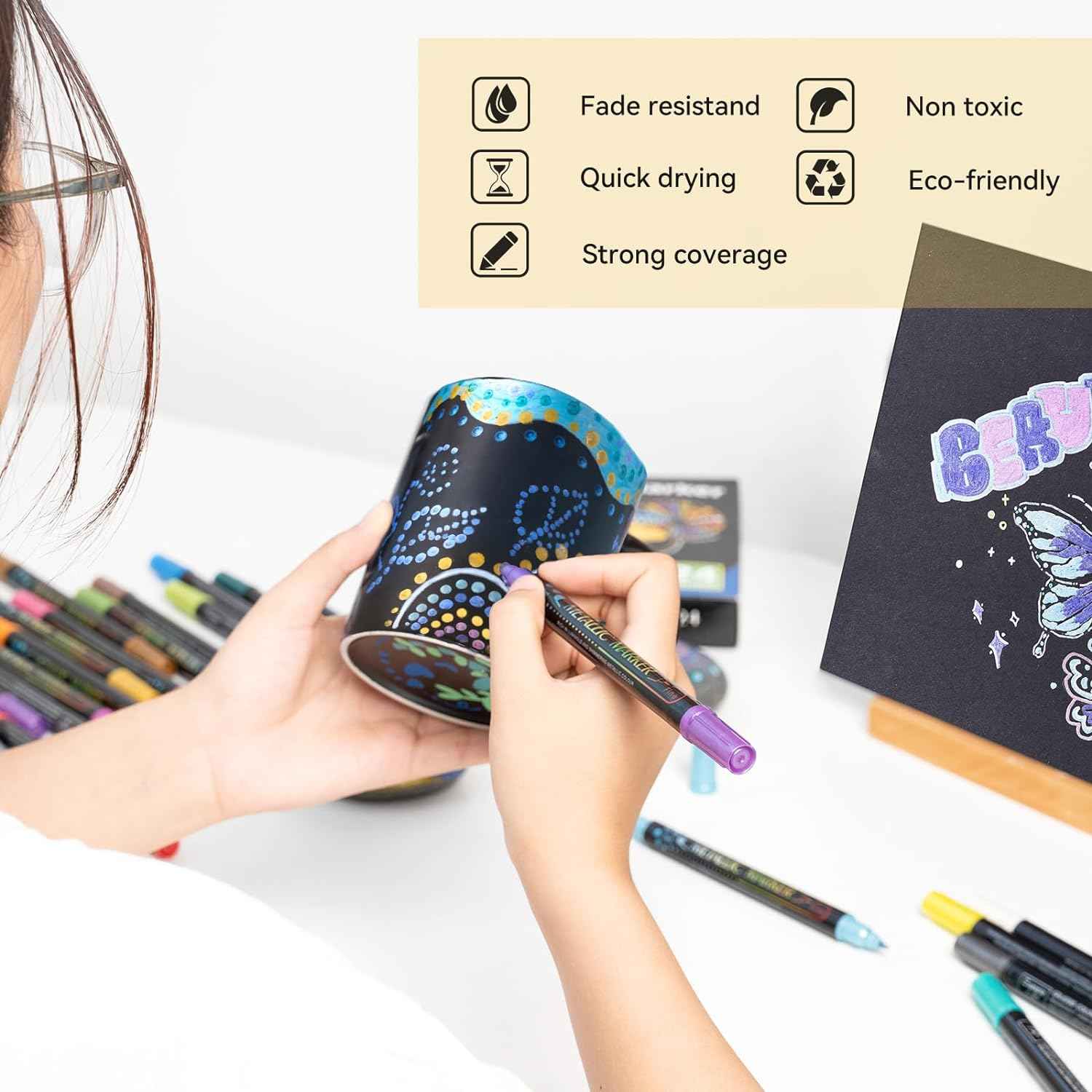 Guangna 36 Colors Metallic Paint Twin Marker Pens with Dot and Fine Tip - TTpen