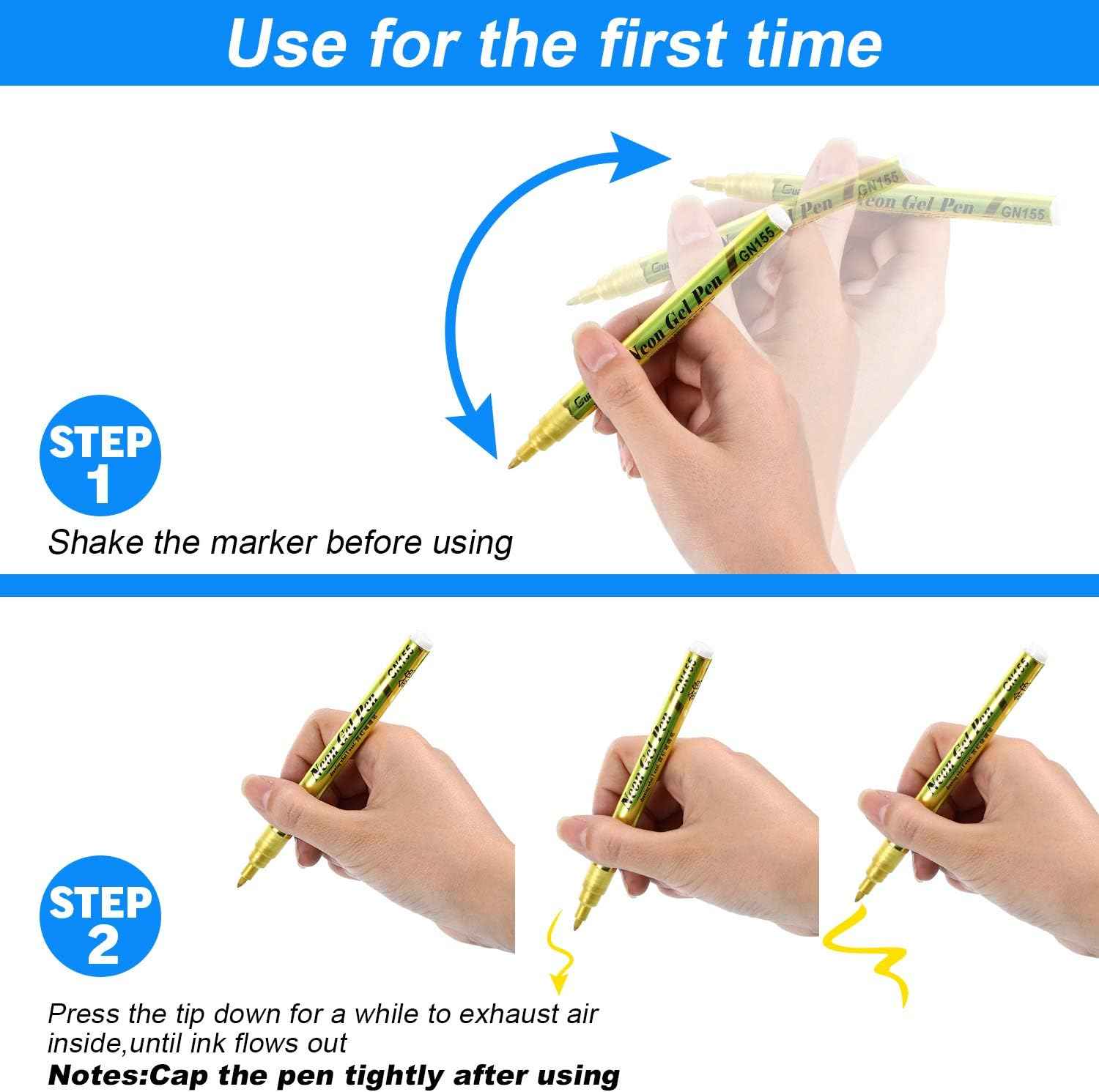 Guangna Neon Gel Pen Glitter Double Color Metallic Marker-18 Colors - TTpen