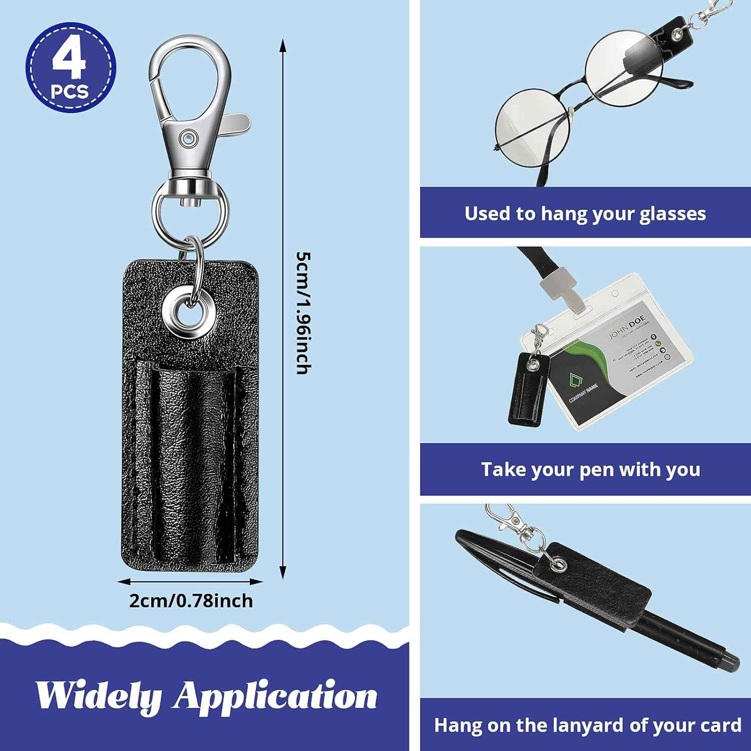 4PCS Portable Leather Pen Holder for Badge Holder Neck Lanyard (Black) - TTpen