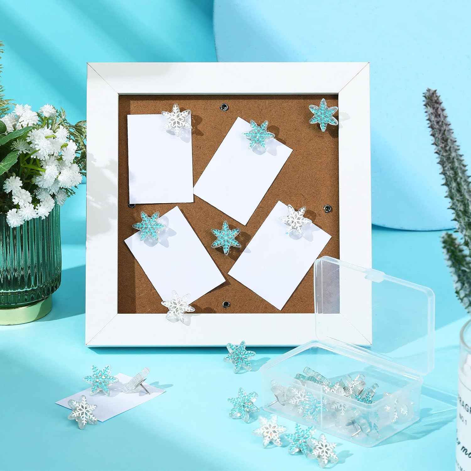 30Pcs Snowflake Push Pins,1 and 0.7 Inch Thumb Tacks for Bulletin Board - TTpen