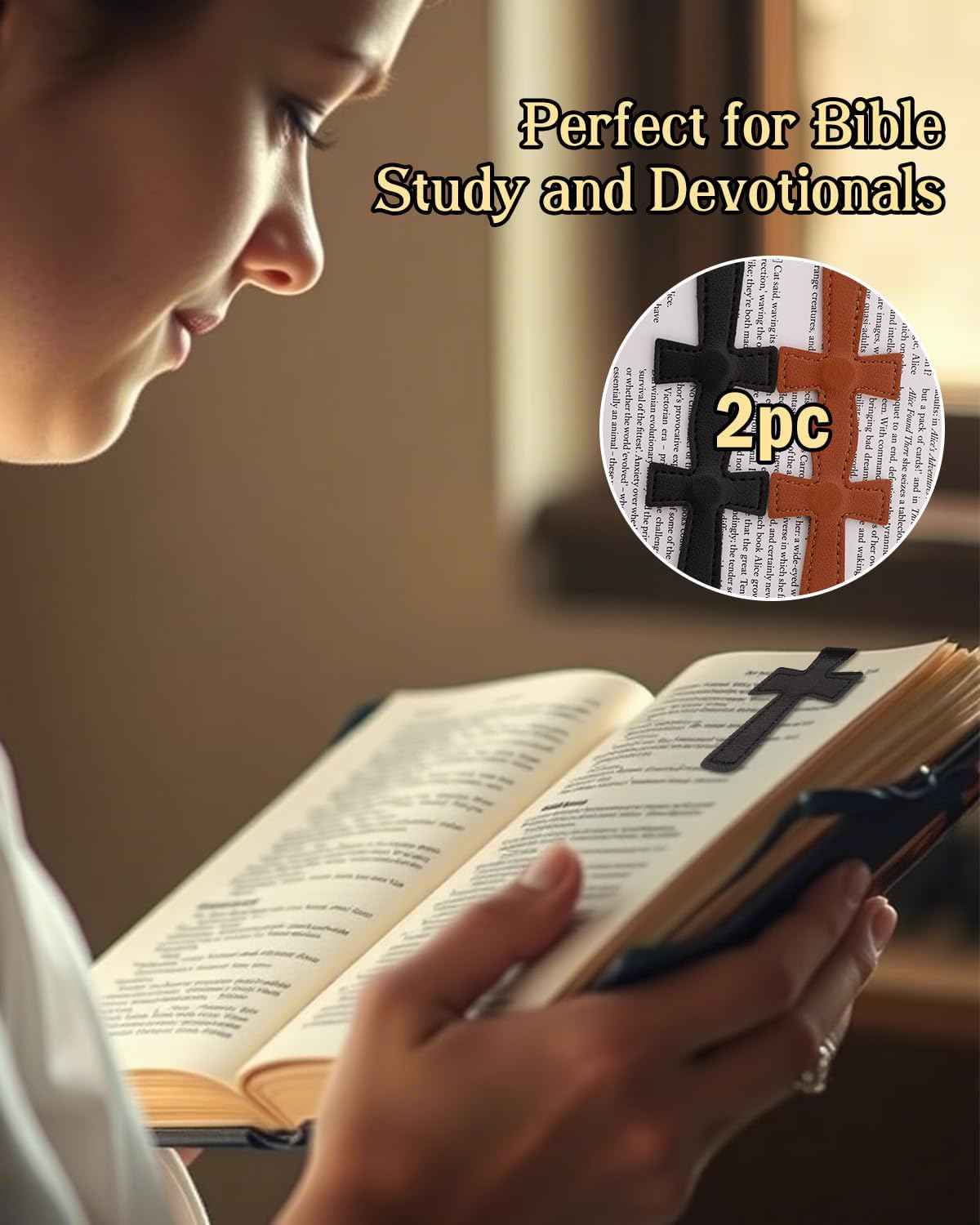 2Pcs Leather Bible Easter Verse Cross Magnetic Bookmarks