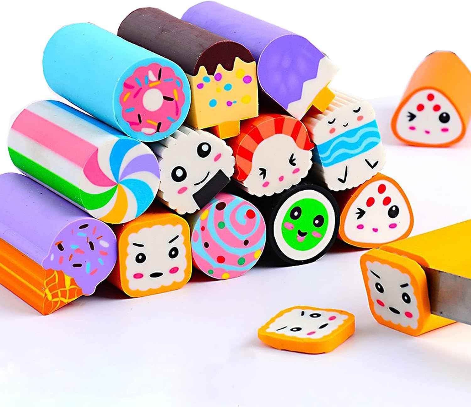 Food Sushi Desserts Long Pencil Erasers 12 Pack - TTpen