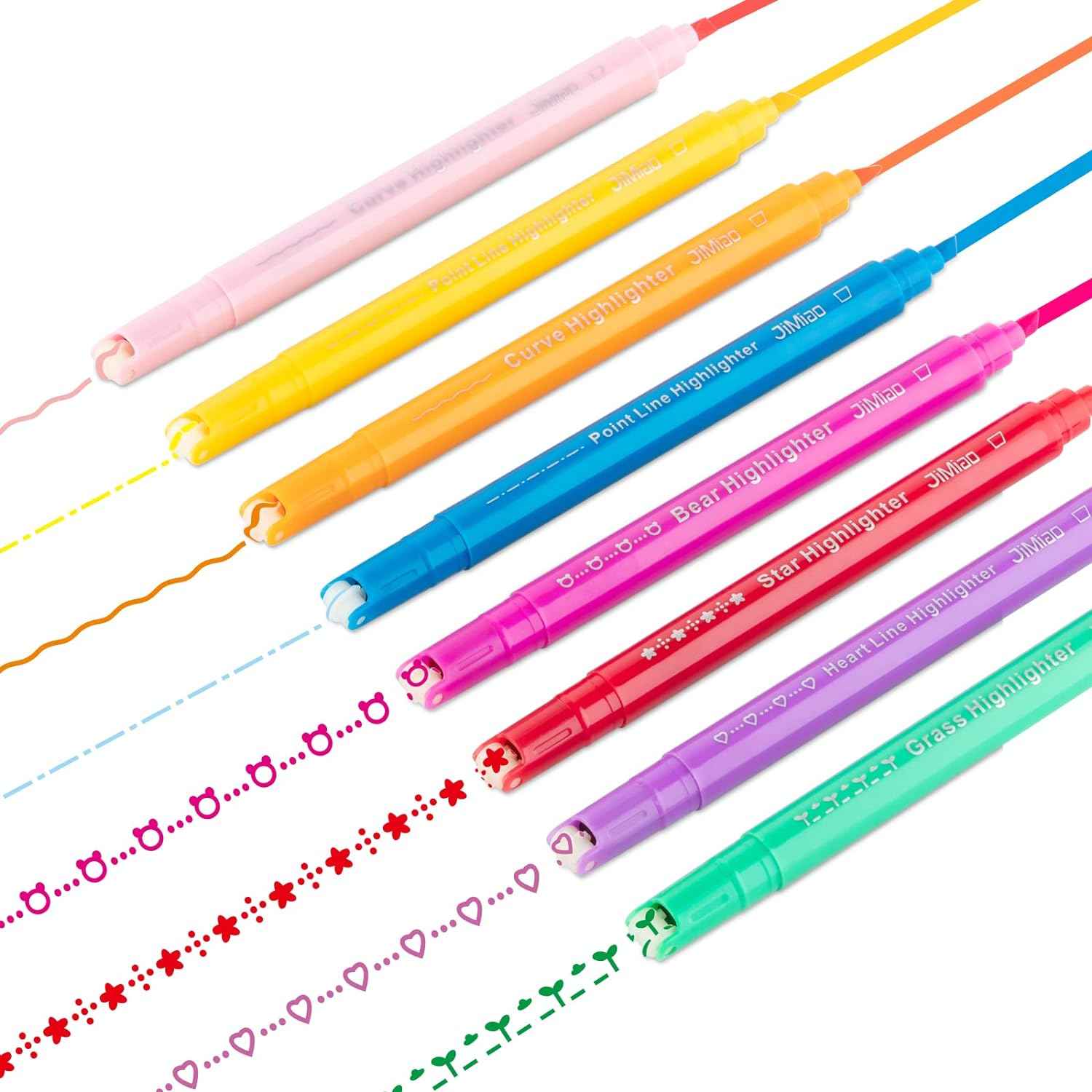 8PCS Curve Highlighter Line Shaped Pens for Writing Journaling - TTpen