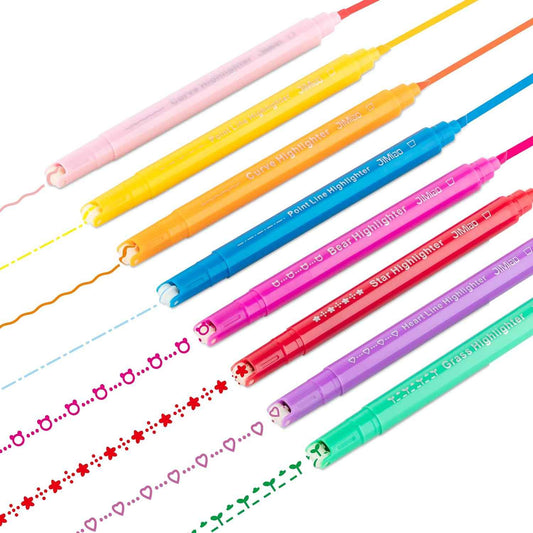 8PCS Curve Highlighter Line Shaped Pens for Writing Journaling - TTpen