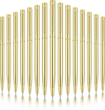 Gold Slim Metal Retractable Ballpoint Pens Black Ink 1mm 15 Pack - TTpen