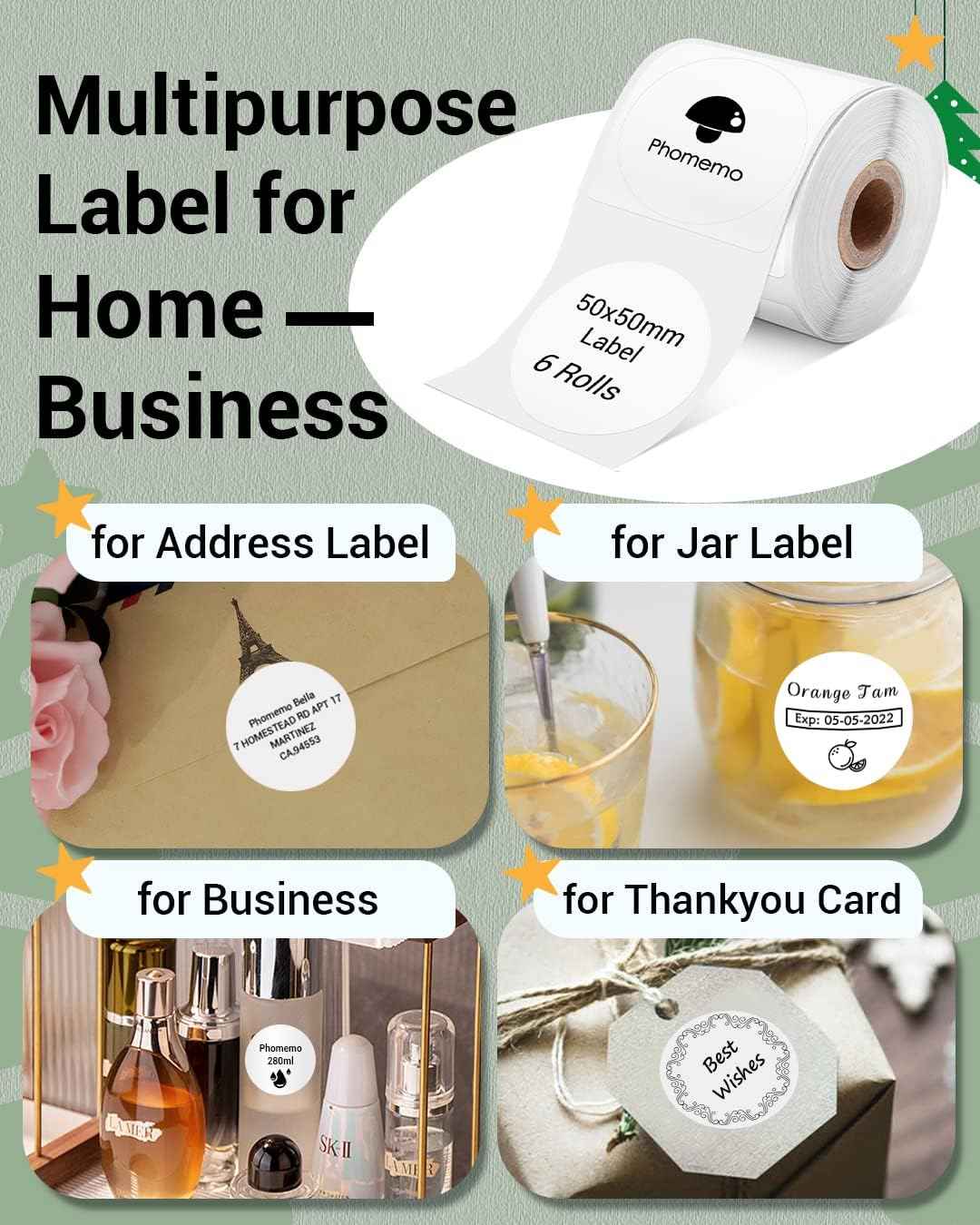Phomemo M110/M120/M200/M220 Thermal Paper 50x50mm Labels White - TTpen
