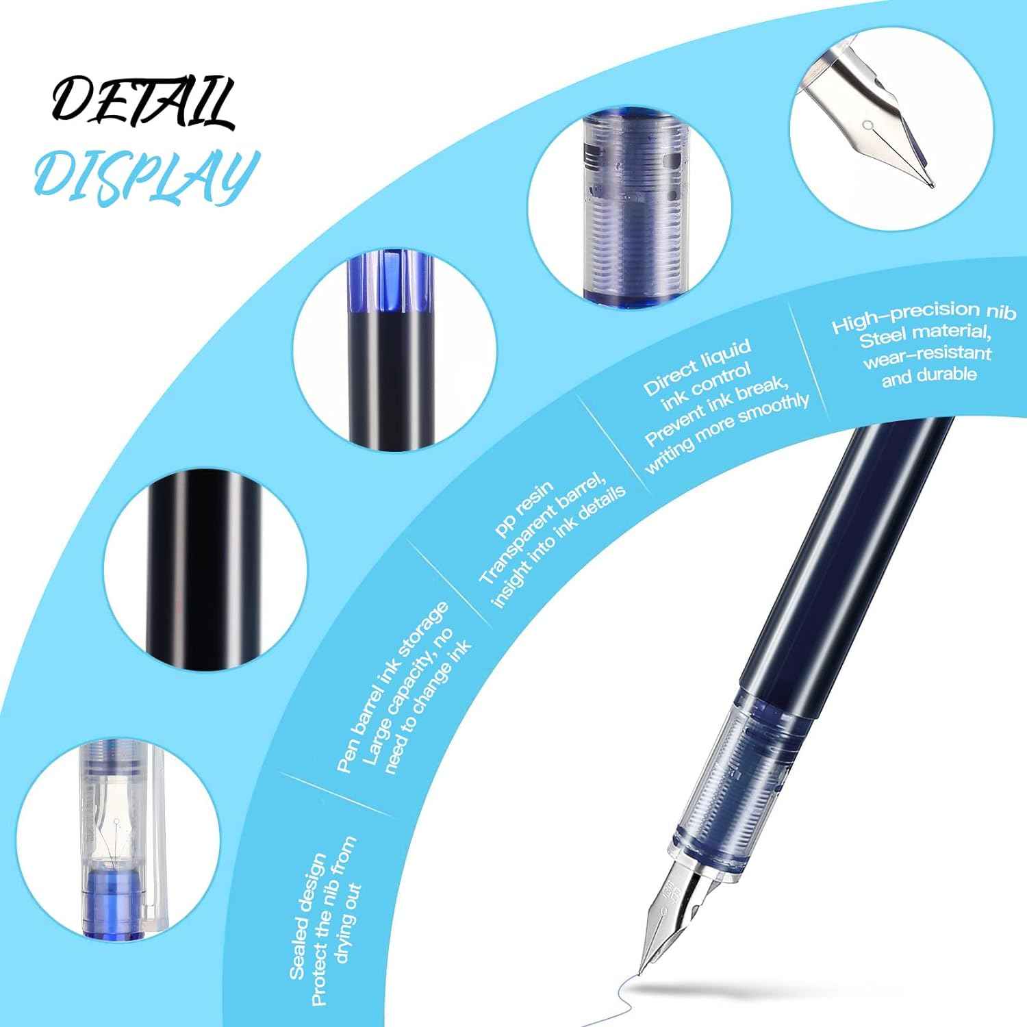 16 Pieces Colored Ink Disposable Fountain Pens Extra Fine Point Nib - TTpen